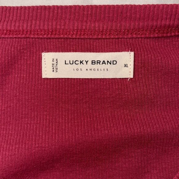 Lucky Brand XL Anemone Deep Pink Long Sleeve Ribbed Knit Snap Cotton Henley - Picture 13 of 16